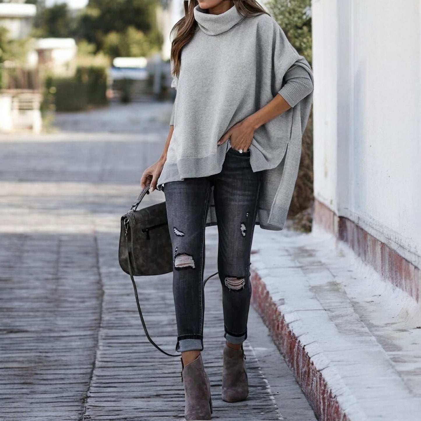 Cleo® | Oversized batwing sleeve turtleneck sweater