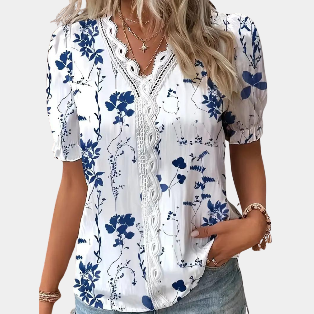 Brisson® | Women'S Floral Blouse With Lace Trim.