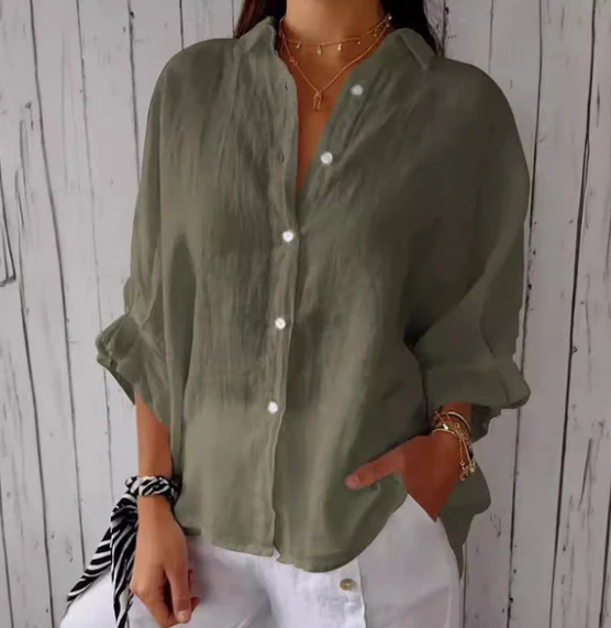 Brumfitt® | Blouse Made Of Cotton And Linen With A Button Placket