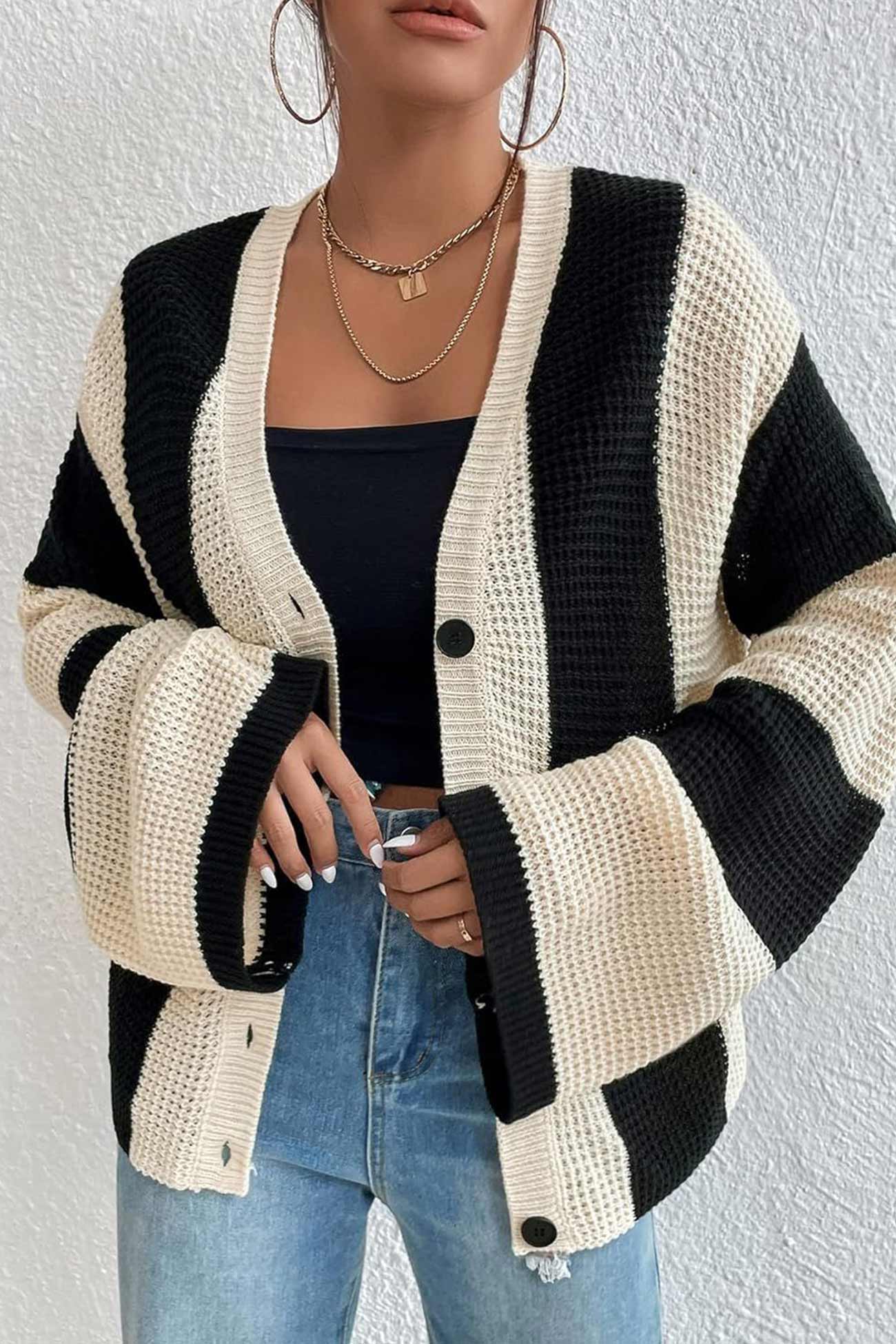 Carla® | Contrast Striped Flare Sleeve Cardigan