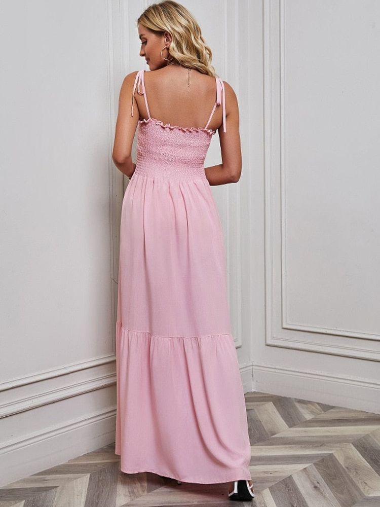 Belén® | Pink Simple Summer Maxi Dress With Spaghetti Straps