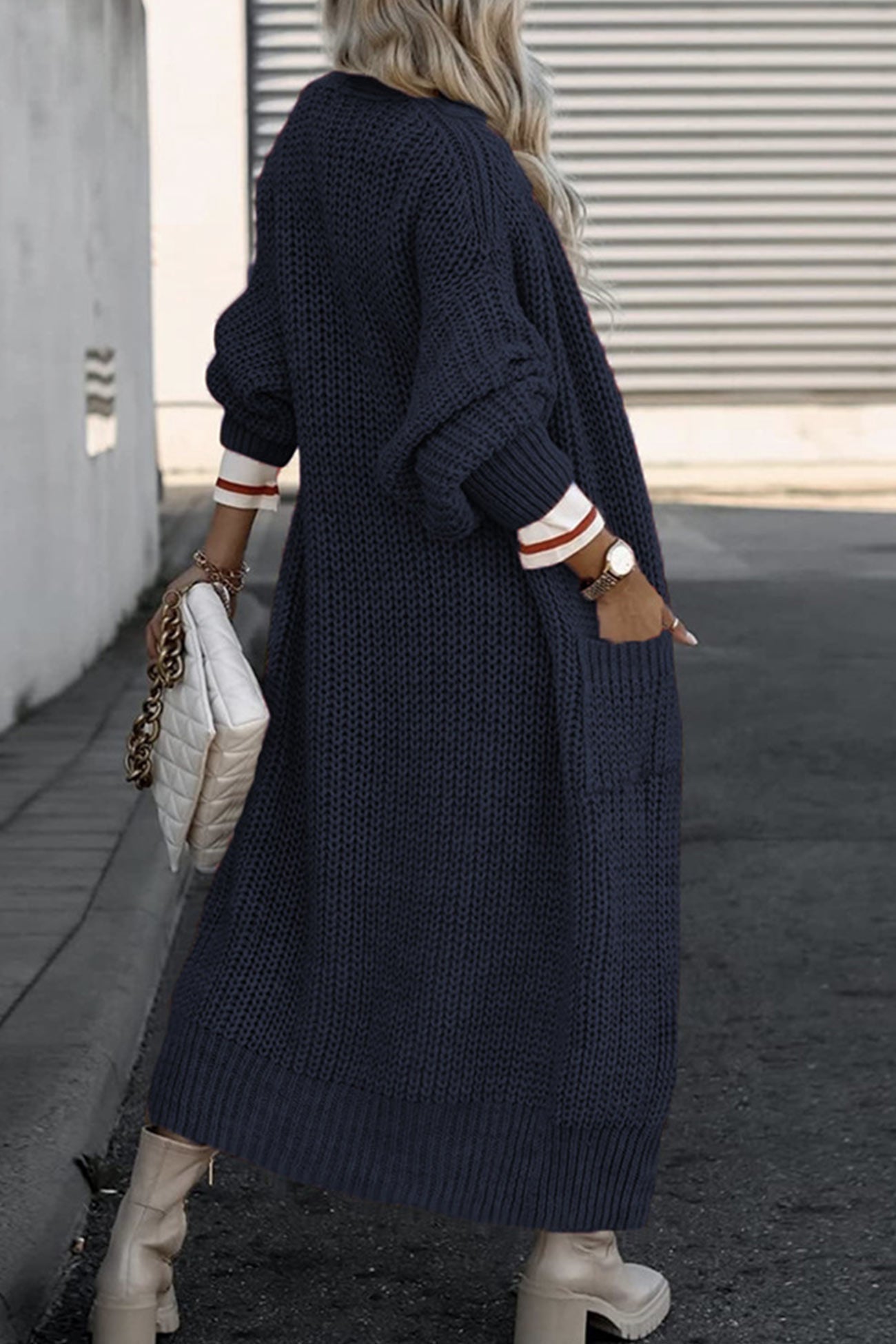 Claudia® | Lantern Sleeve Front With Pockets Long Cardigan
