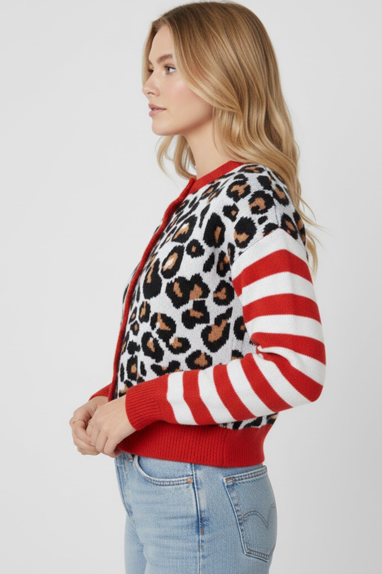 Beatriz® | Leopard Striped Sleeve Patchwork Cardigan