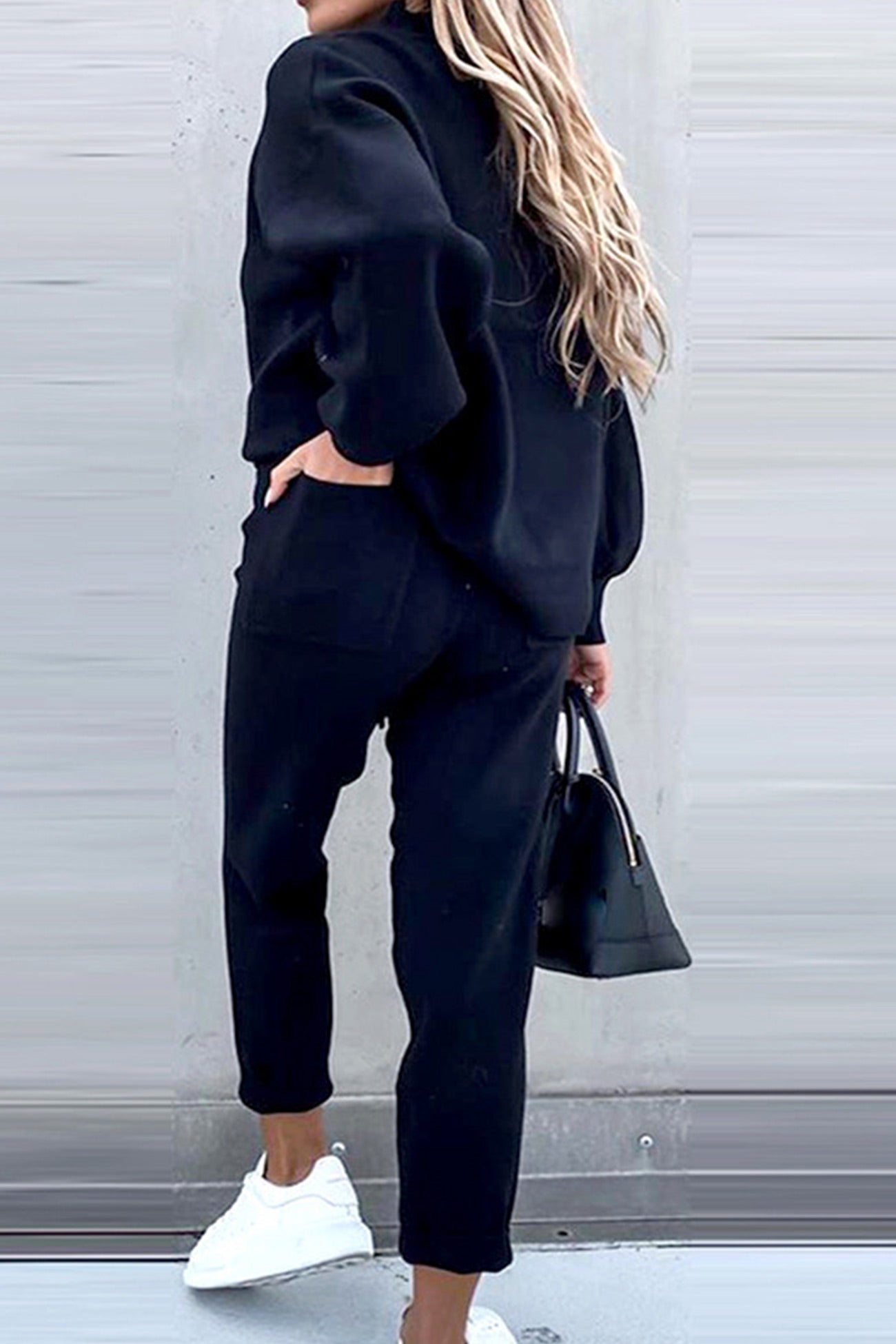 Astrid® | Long sweatshirt pants suits with stand-up collar and puff sleeves
