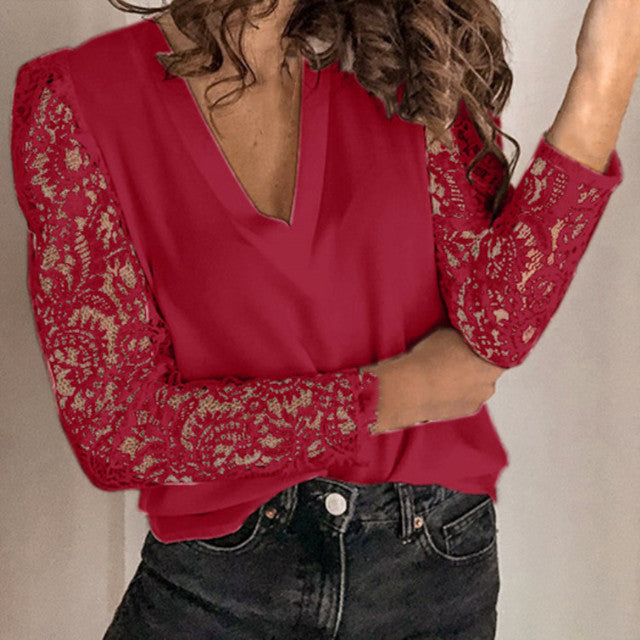 Bonnie® | Summer V-neck lace long sleeve blouse for women