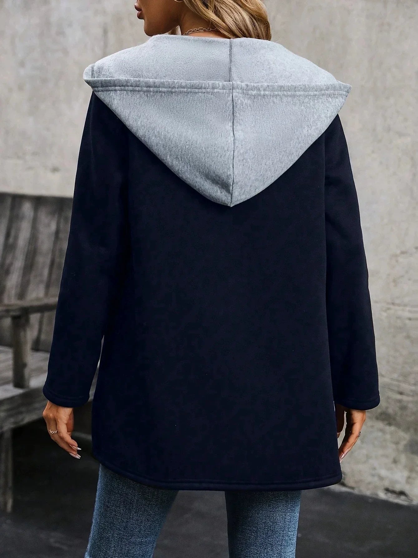Women’s Long Hooded Jacket – Cotton – Relaxed Fit – Open Front – Patch Pockets
