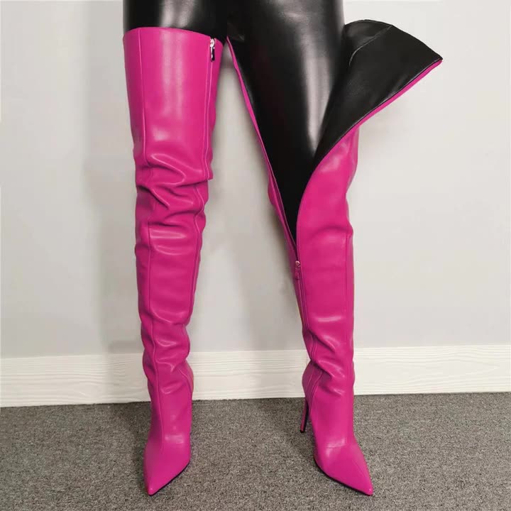 Women’s Over-the-Knee Boots – High Heel – Pointed Toe – Glossy Finish – Sleek Fit