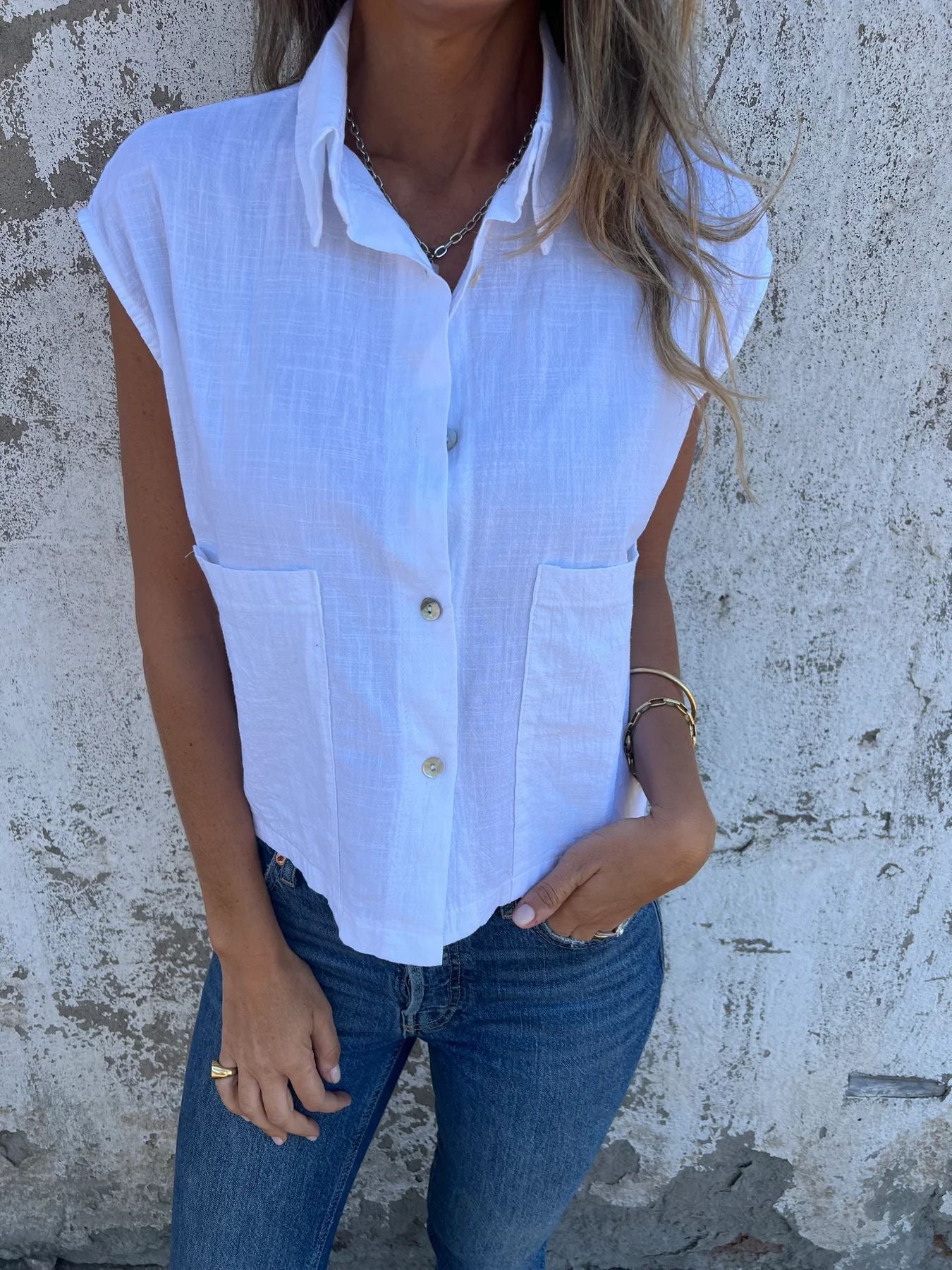 Amarante® | Women'S Denim Button Down Blouse, Short Sleeves