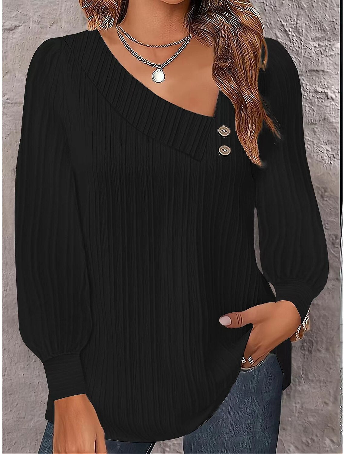 Antonia® | Women'S Blouse With Asymmetric Collar And Decorative Button Details