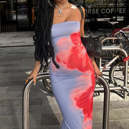 Delia® | Long dress with a slit in a contrasting color