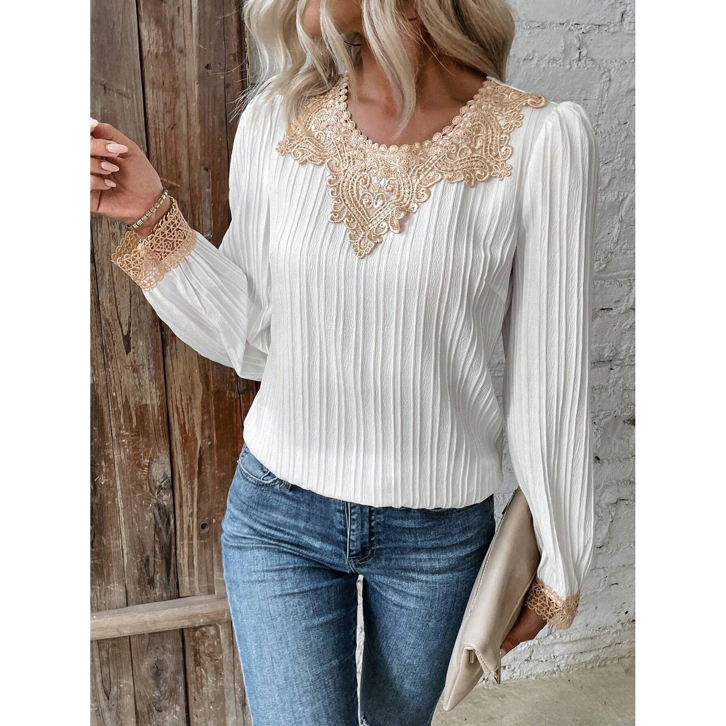 Corina® | Women'S Blouse With Elegant Lace Details And Ribbed Design