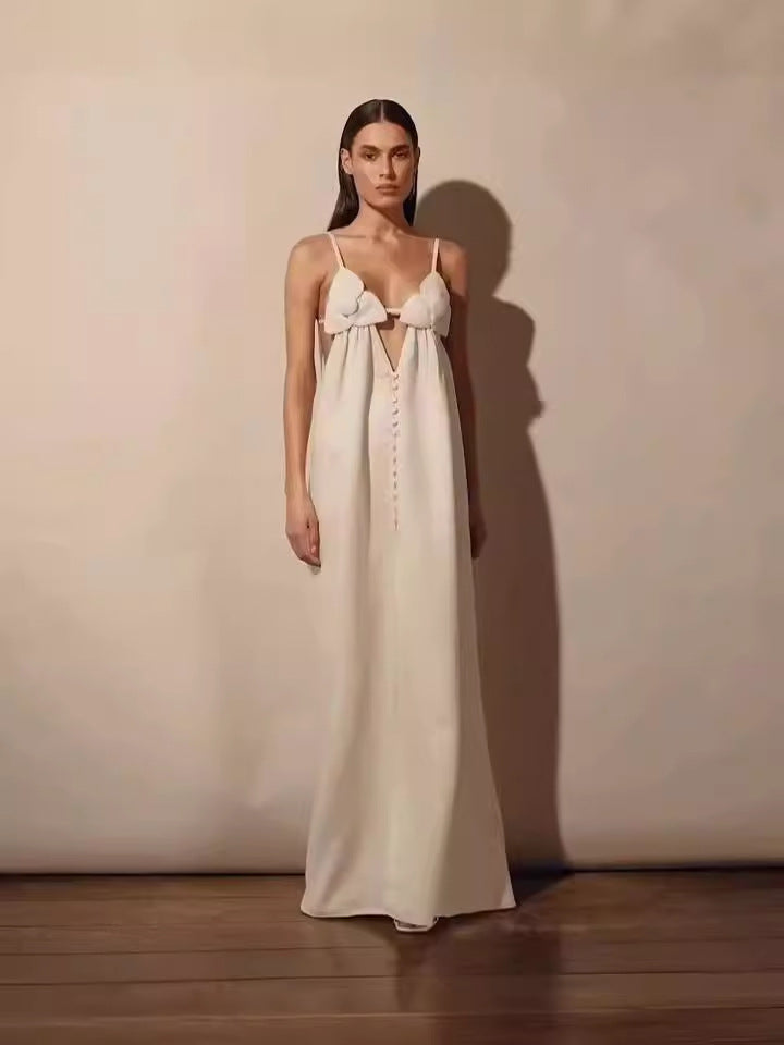 Elisa® | Light blue maxi dress with a V-neck and a high floral slit