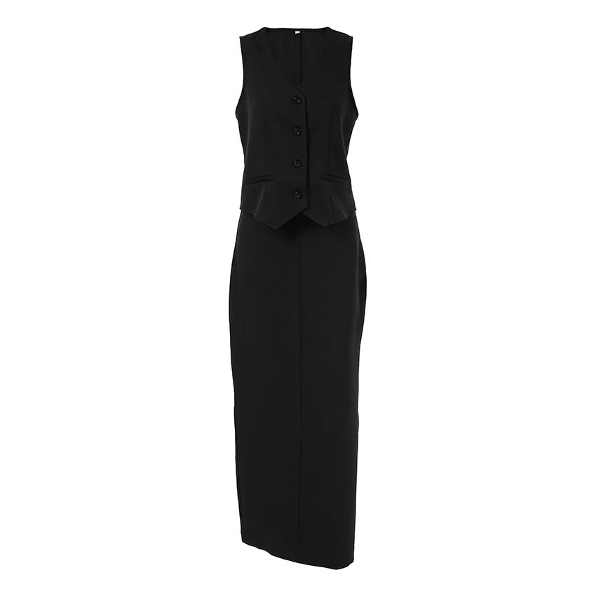 Brynhild® | Black sleeveless vest and long skirt set