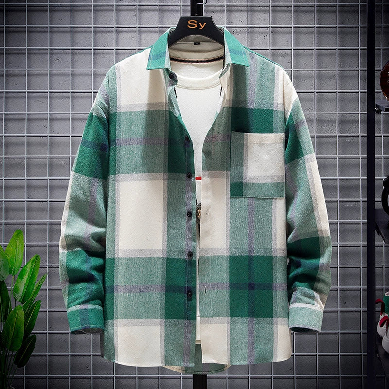 Men’s Plaid Shirt – Loose Fit – Long Sleeve – Button-Up Cotton Casual Style