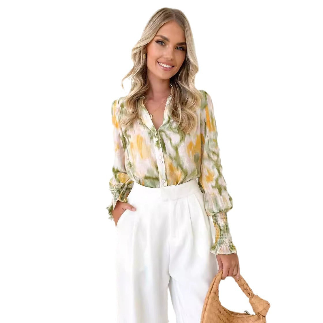 Carolina® | Women'S Blouse With Elegant Color Gradient And Trendy Puff Sleeves