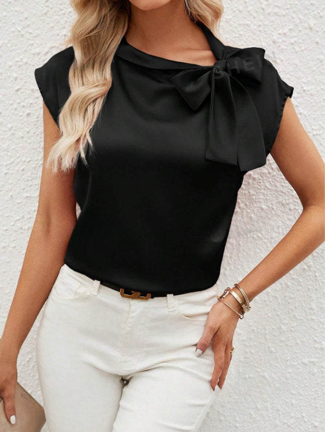 Bernice | Women’s Elegant Blouse – Relaxed Fit, Bow Neck, Cap Sleeve