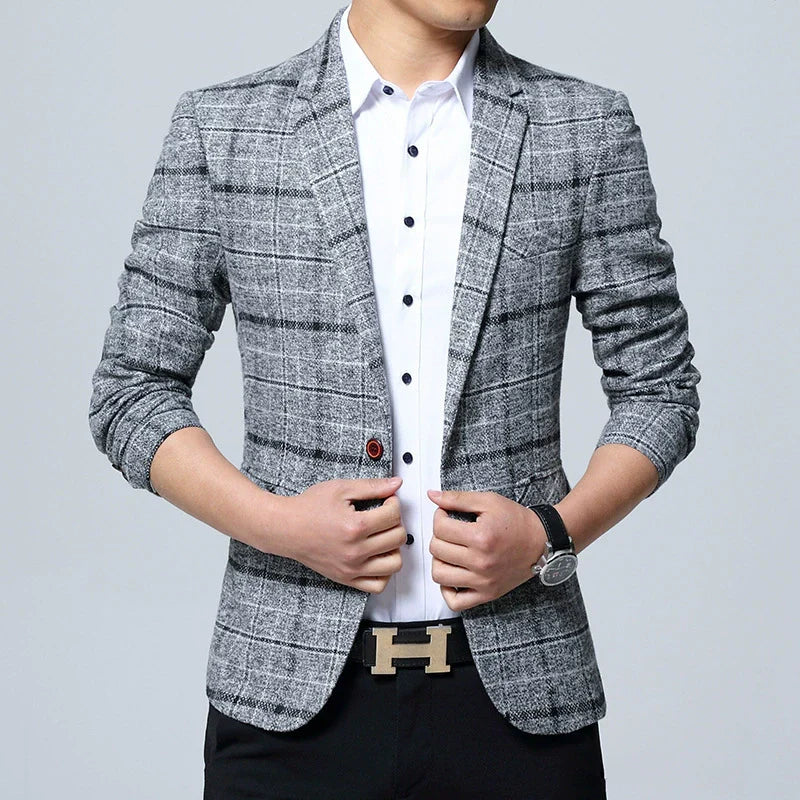 Men’s Blazer – Wool Blend – Modern Fit – Large Plaid – Single-Breasted Notch Lapel
