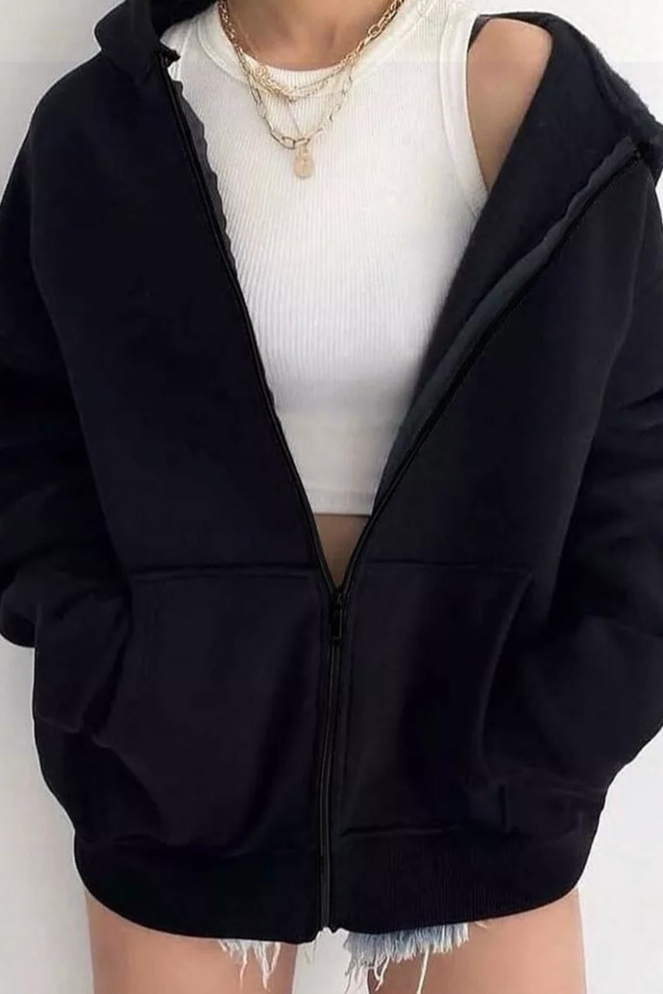 Eliana® | Oversized solid zip hoodie