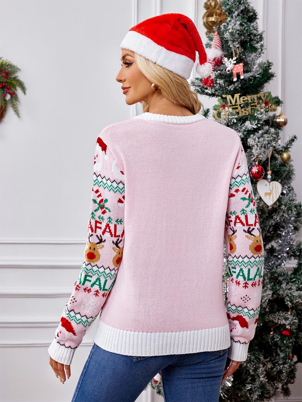 Cristina® | Pink cute knitted Christmas sweater