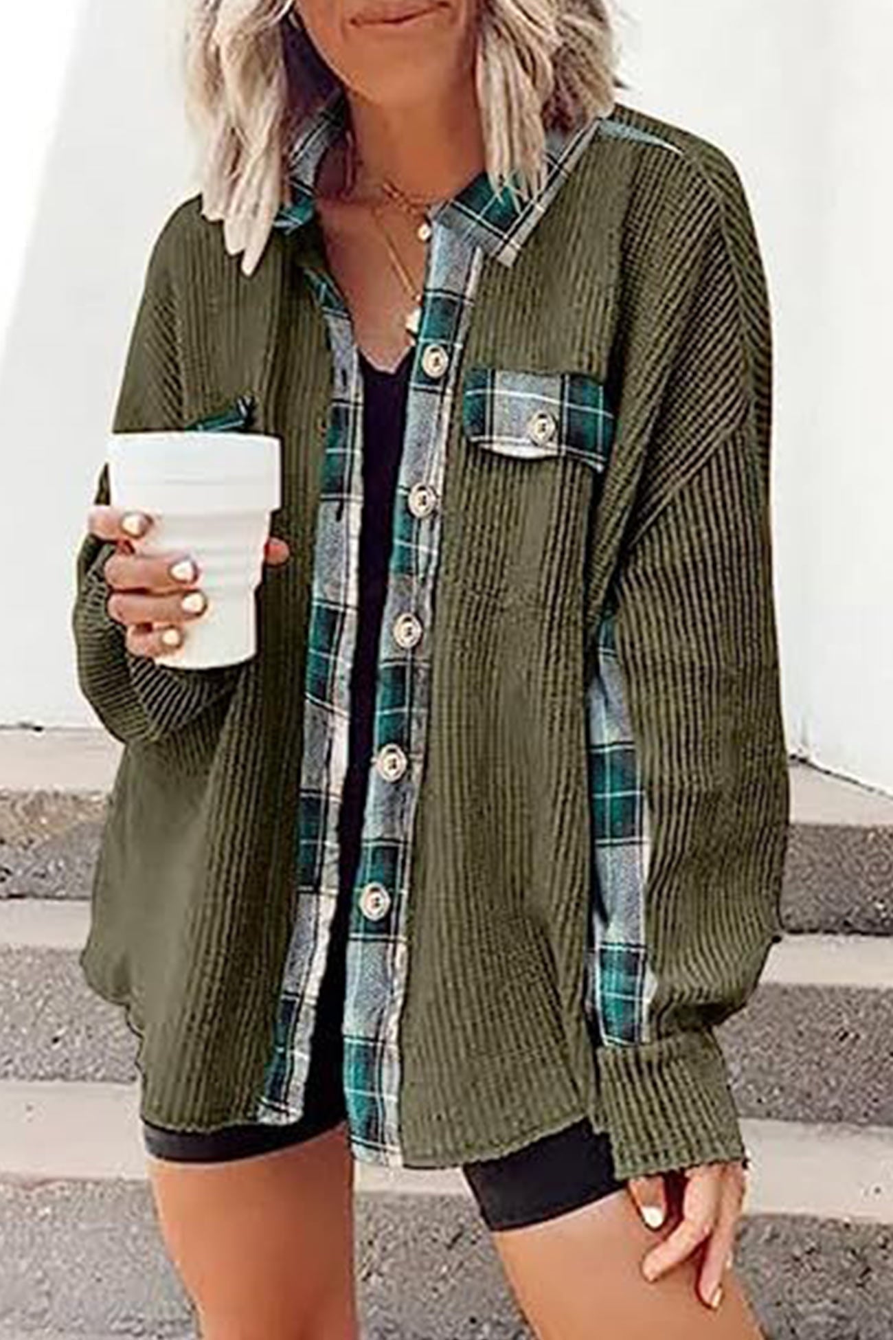 Brigitte® | Checked patchwork blouses with irregular hems