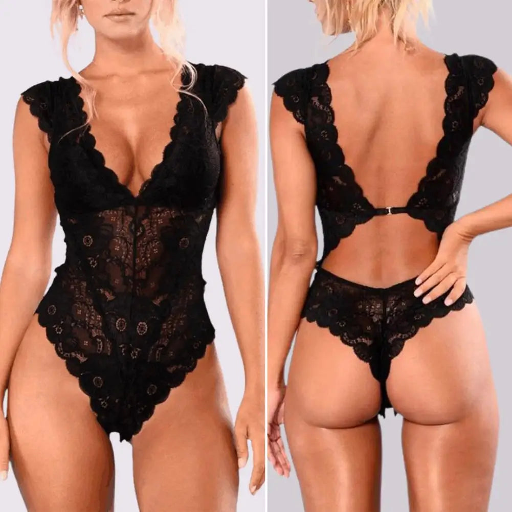 Bahia® | Plus Size 3Xl Bodysuit Met Kant En See-Through Leaf Edge
