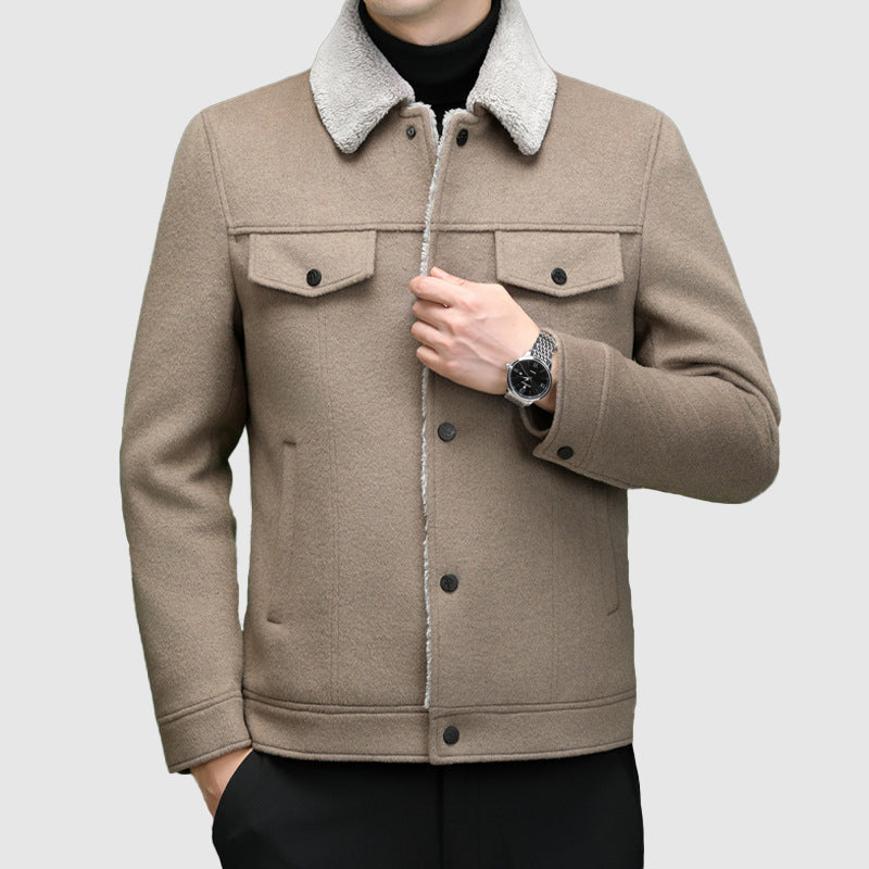 Men’s Jacket – Regular Fit – Wool – Sherpa Lined – Fleece Collar – Button Front