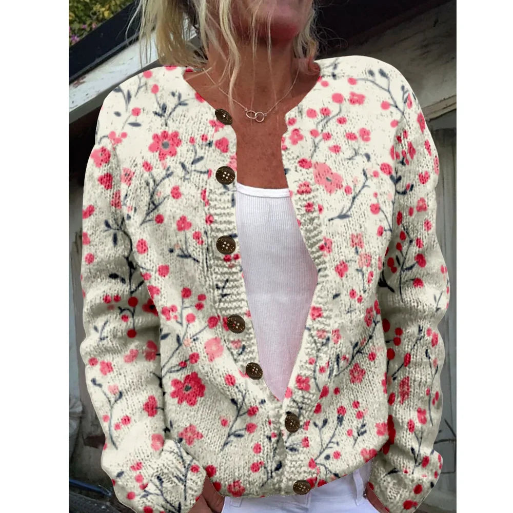Alina | Knitted cardigan with cherry blossom print