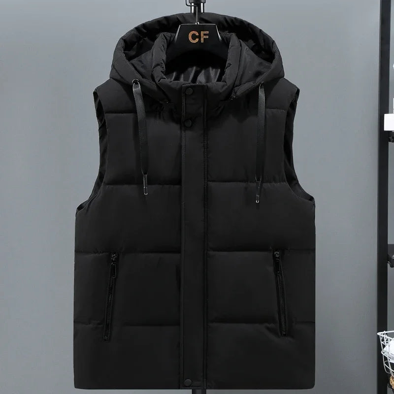 Men's Puffer Vest – Quilted Insulation – Adjustable Hood – Relaxed Fit – Zip Pockets