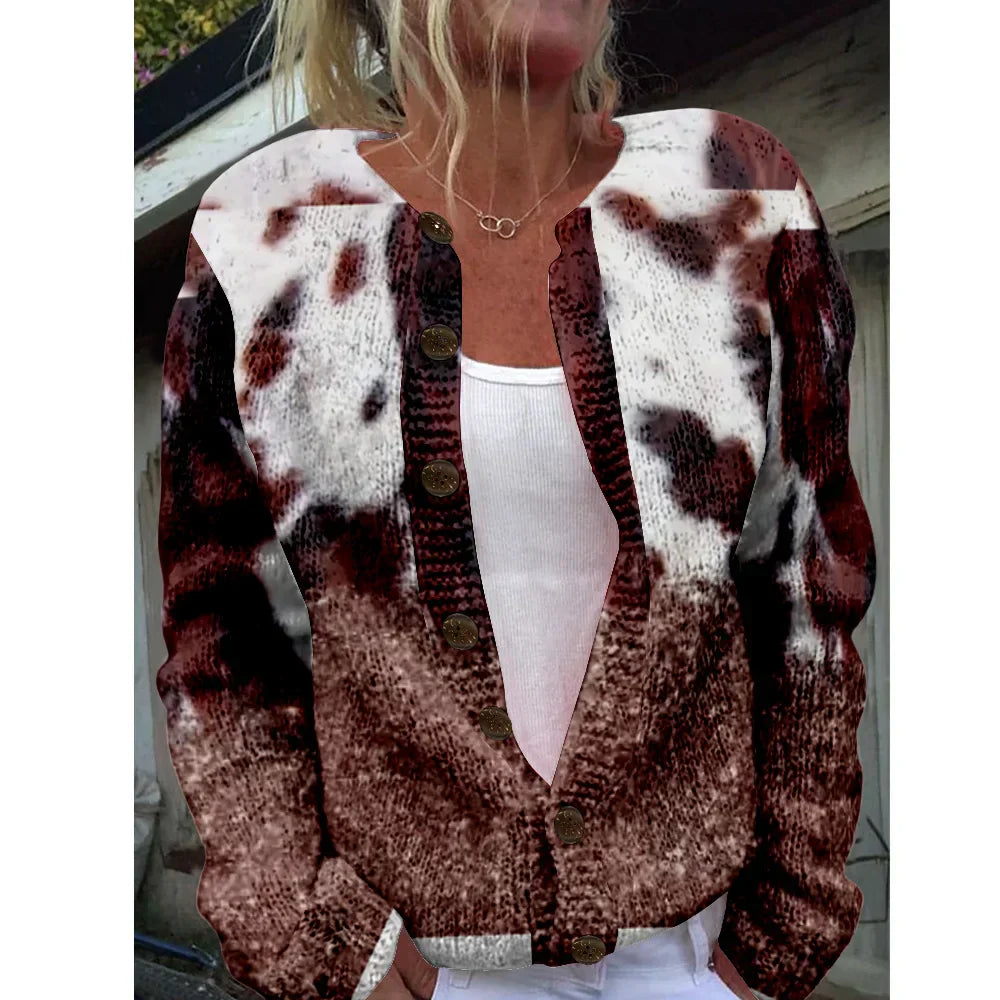 Cielo | Brown and white cardigan with spotted print