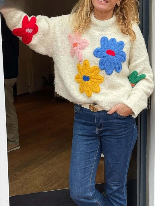 Carmen® | Women's knitted sweater with floral embellishments