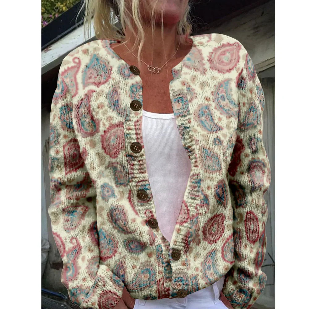 Antonia | Knitted cardigan with paisley print