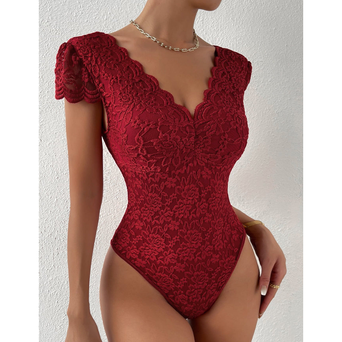 Avice® | Figure-Hugging Lace Bodysuits With V-Neck
