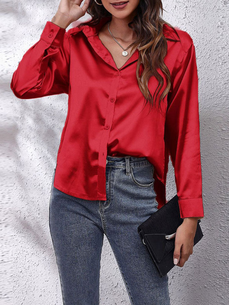 Brissia® | Women'S Satin Blouse, Loose Fit, Button Closure, Silk Sleeves