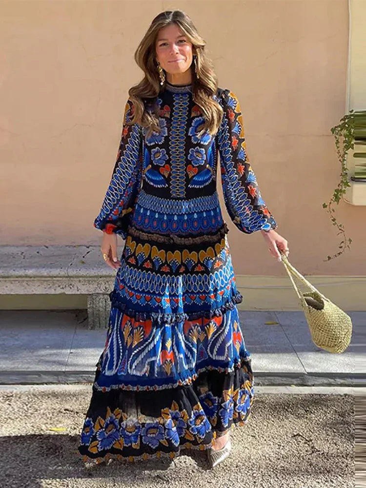 Daphne® | Women's vintage patchwork dress with a round neckline