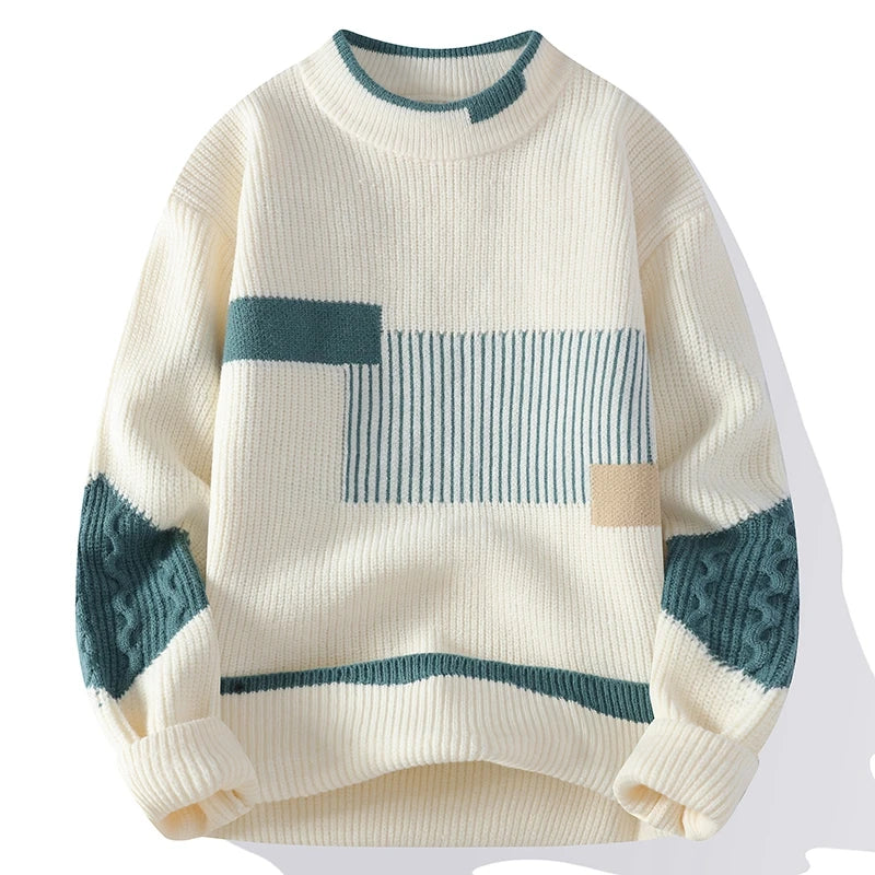 Ava® | Patchwork sweater with stand-up collar for men