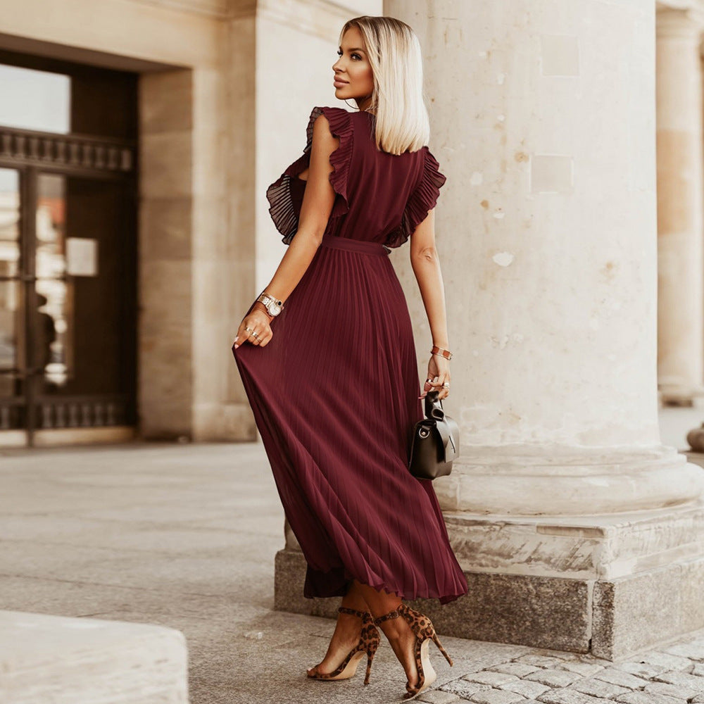 Carolina® | Burgundy Pleated Maxi Dress