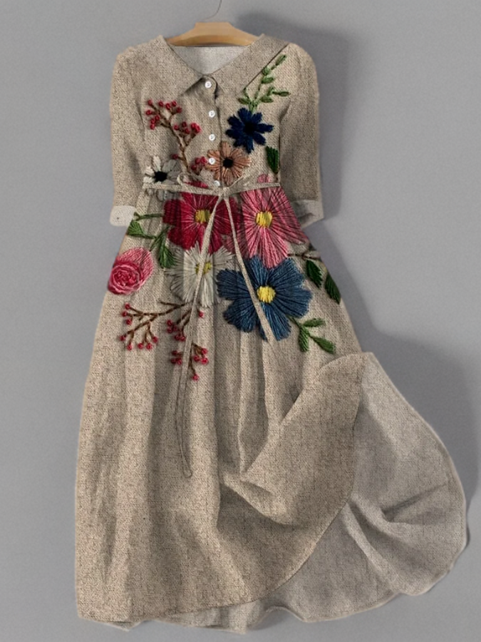 Camila® | Vintage dress with botanical lace and pockets