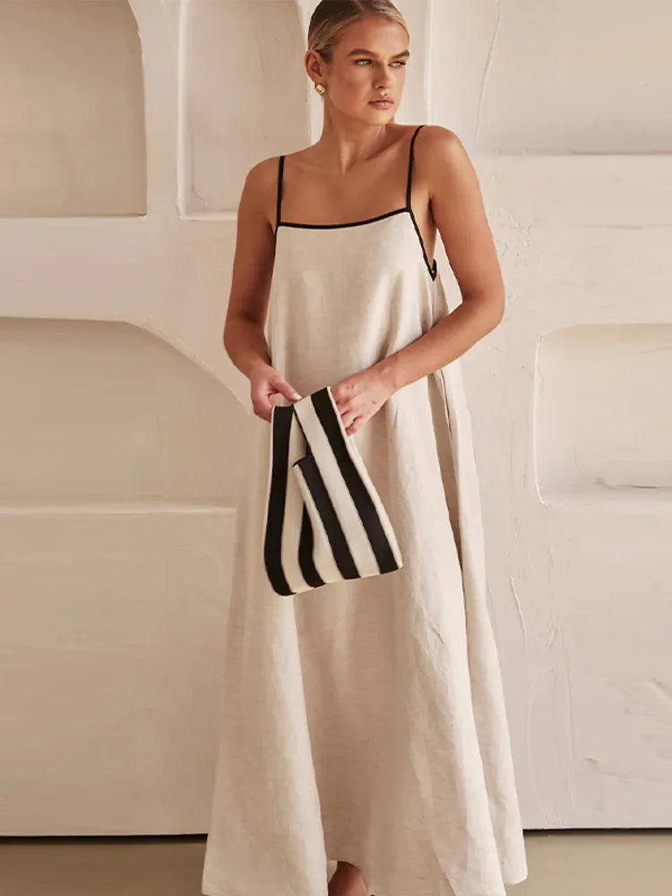 Débora® | Elegant Linen-Cotton Dress With Open Back