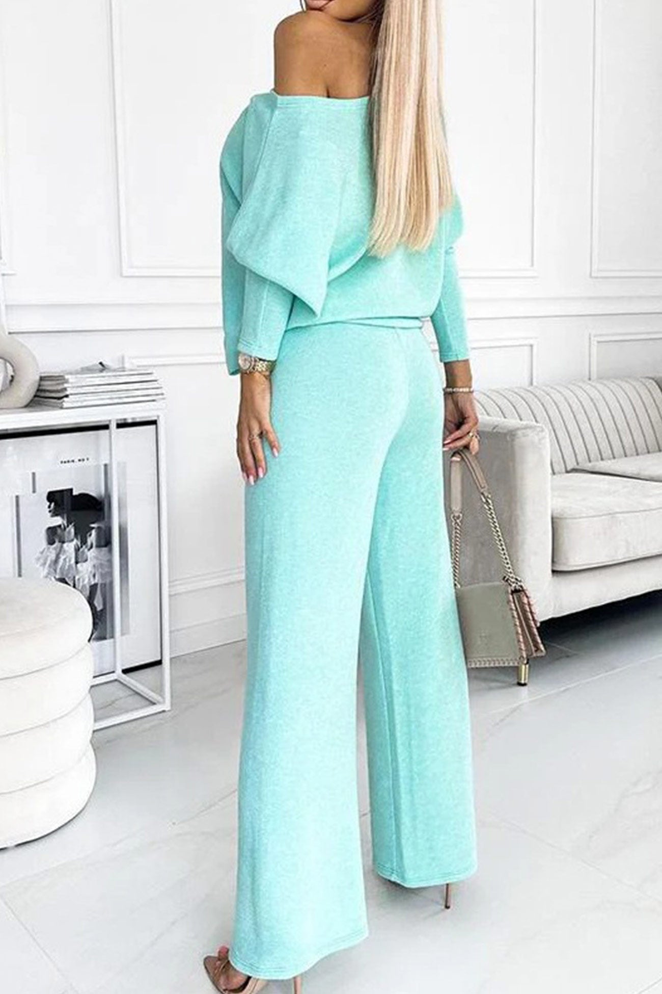 Constance® | Solid sweater and pants set with dropped shoulders