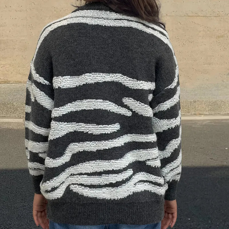 Dahlia® | Cashmere women's sweater with a ruffled striped pattern