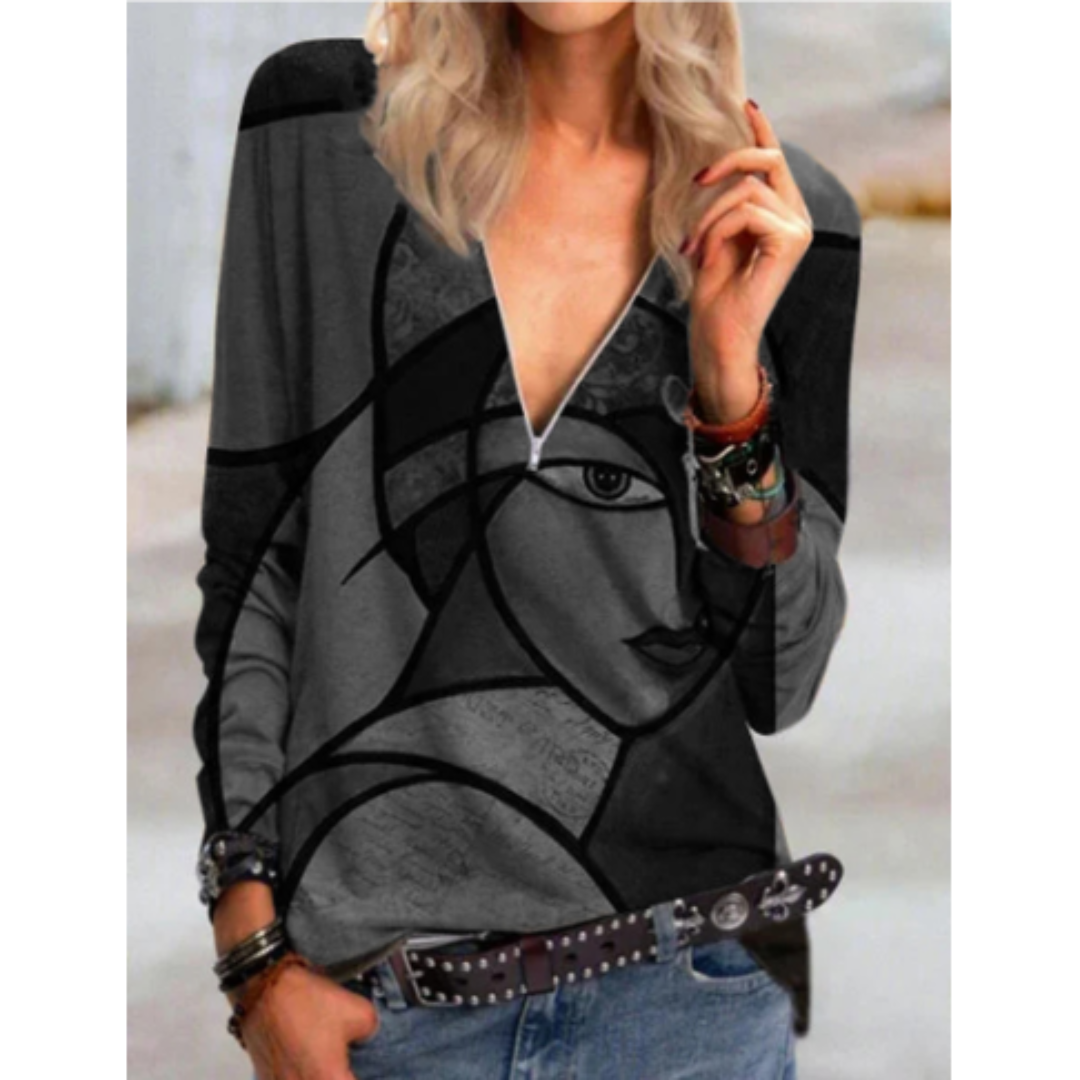 Britney® | Stylish V-Neck Blouse With Abstract Print