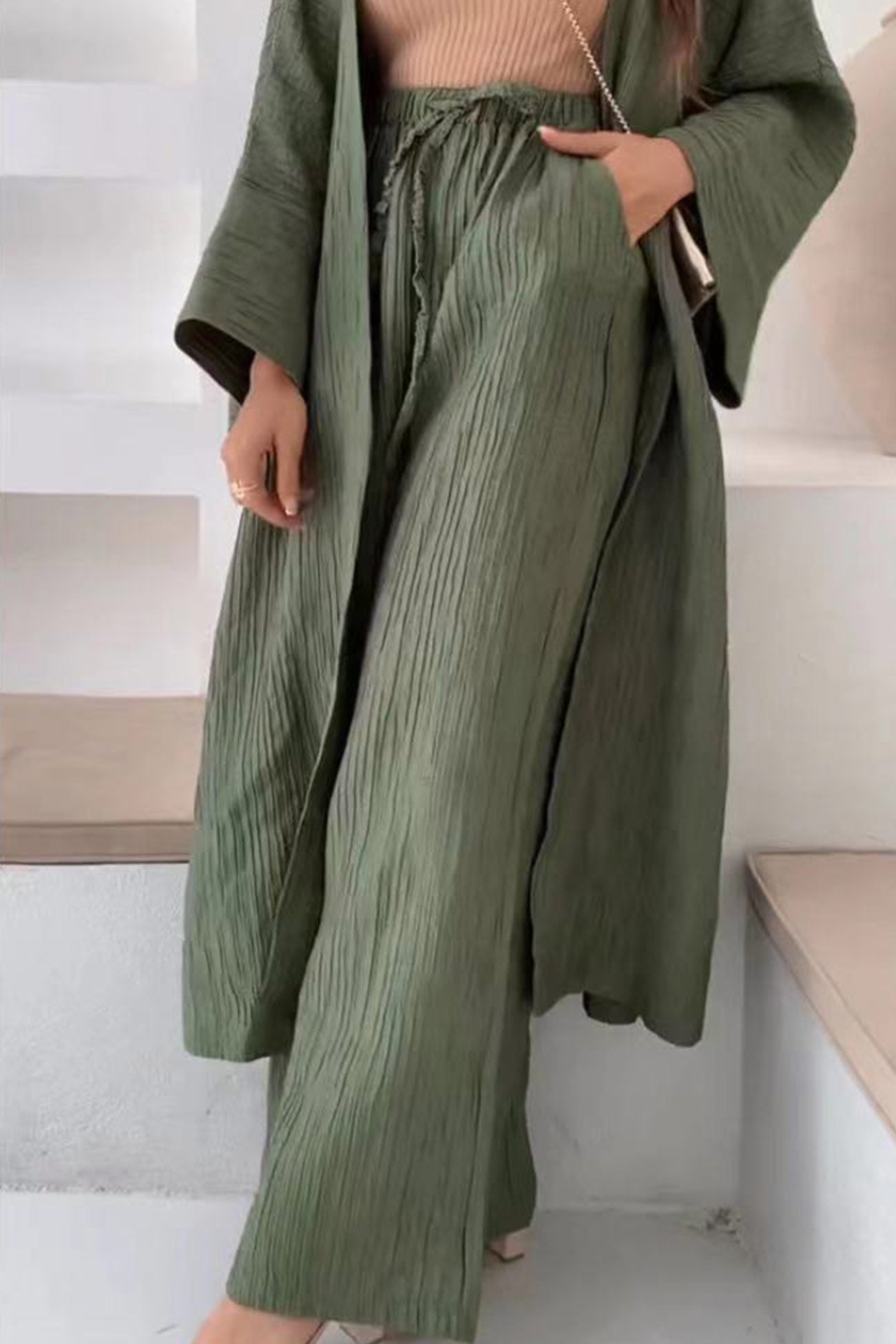 Avelina® | Cardigan suits with open front and pleated structure