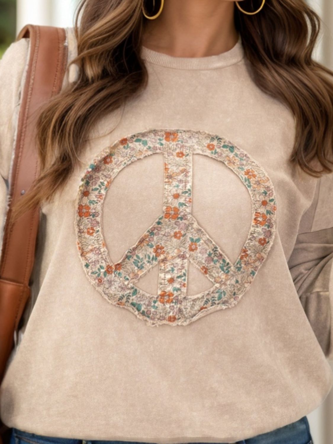 Beatrice® | Plus size peace sign long sleeve sweatshirt