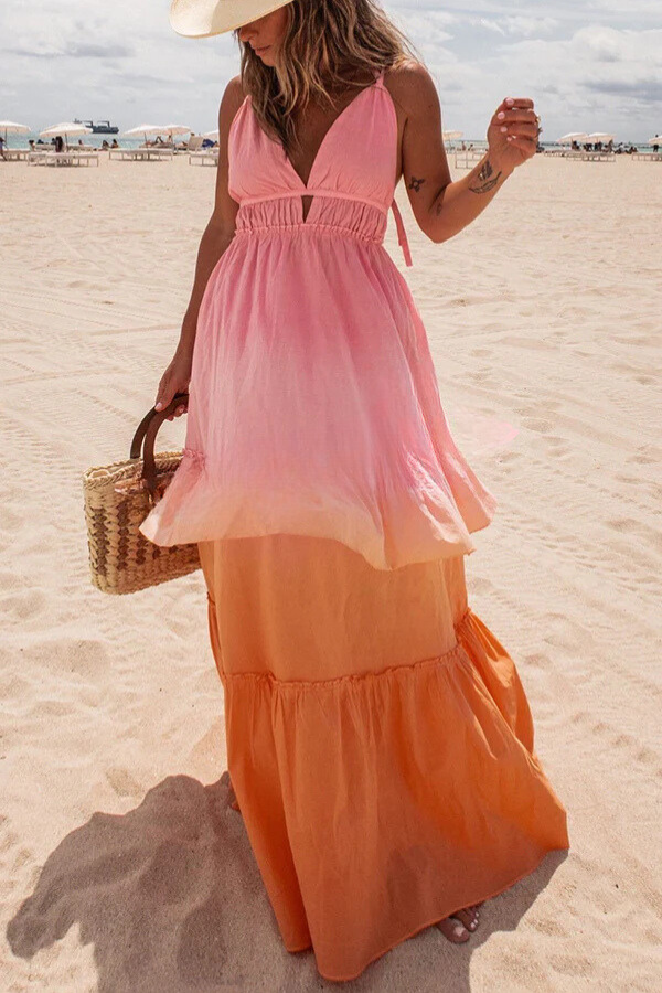 Celeste® | Living For Beach Days gradient linen blend halterneck maxi dress with pockets