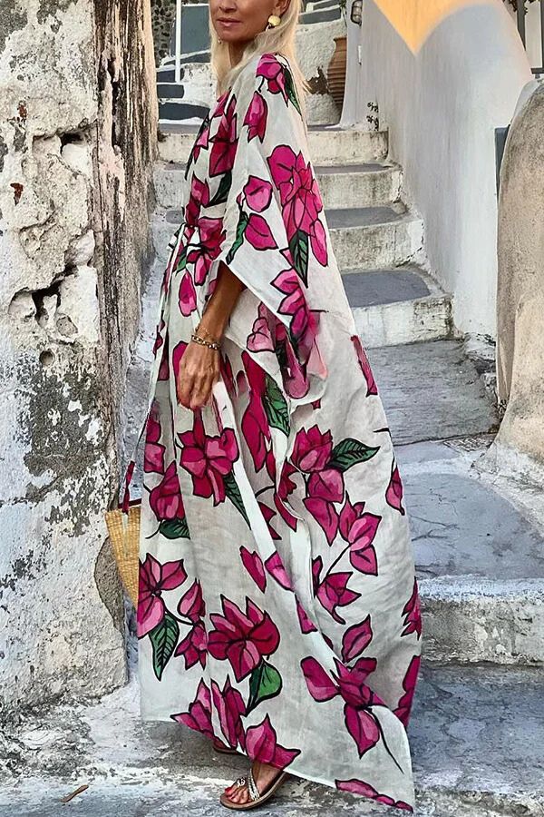Chloe® | Loose floral print maxi dress with dolman sleeves and belt