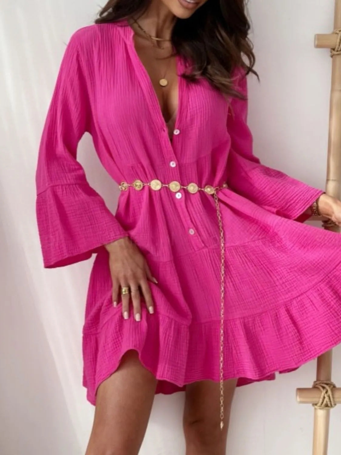 Christina® | Elegant Long-Sleeved Flared Mini Dress With Ruffles And Buttons