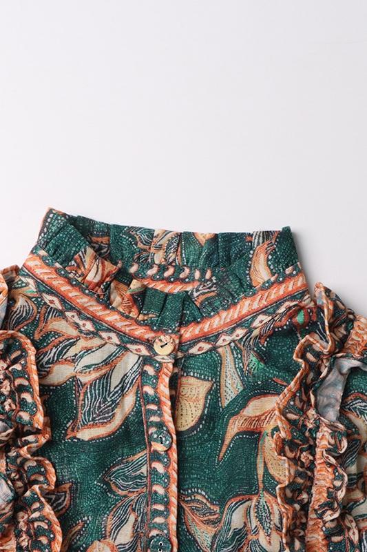 Camila® | Printed mini shirt dress with ruffles and belt