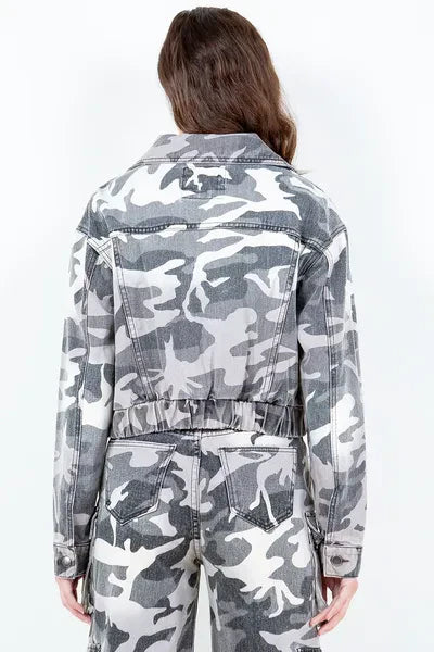 Beatrix® | Cropped camouflage zip-up rider jacket, full size, plus size