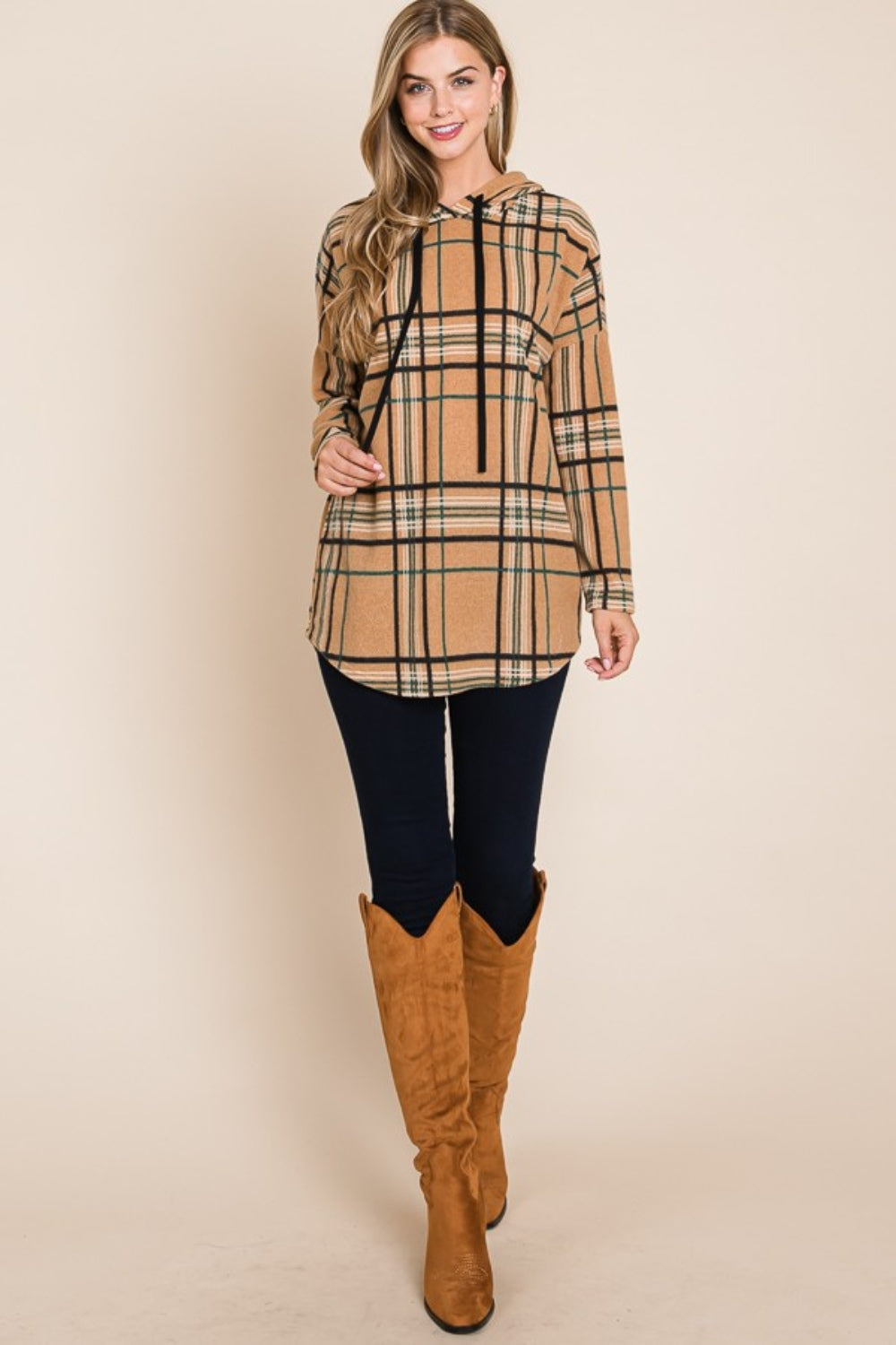 Elfriede® | Drawstring hoodie with check pattern and long sleeves