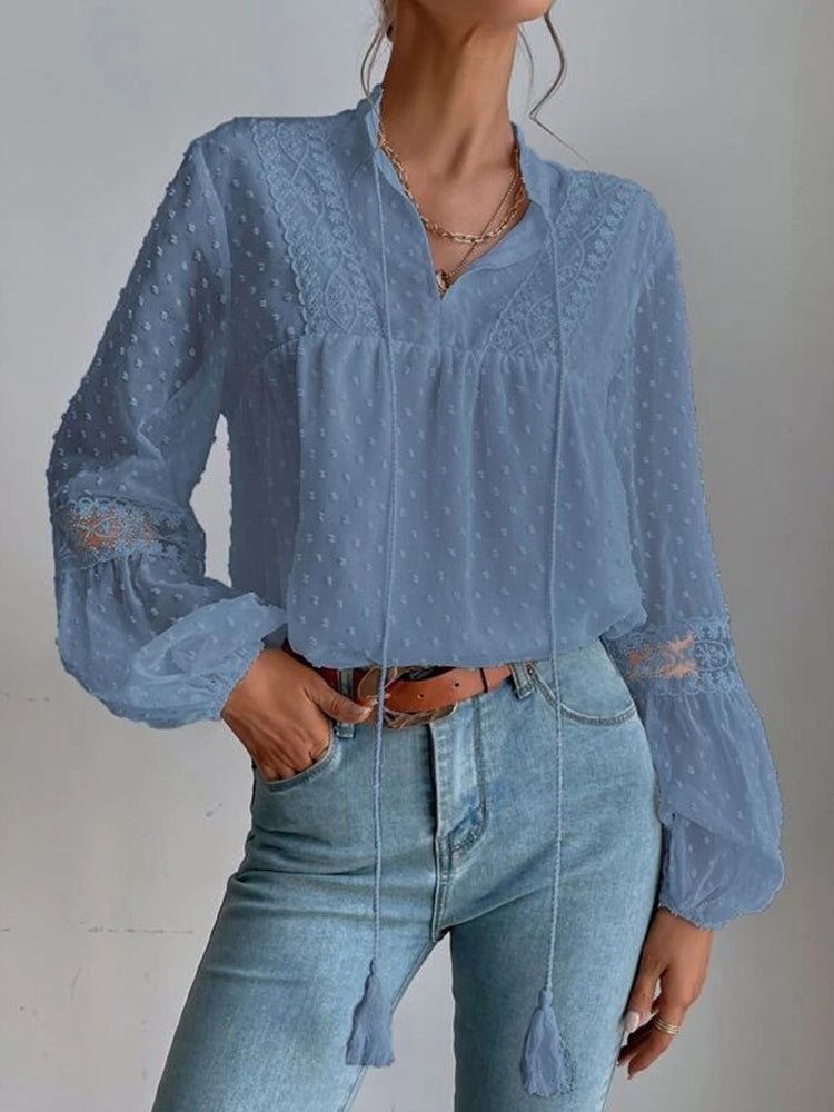 Betsabé® | Long Sleeve Lace Blouse With V-Neck